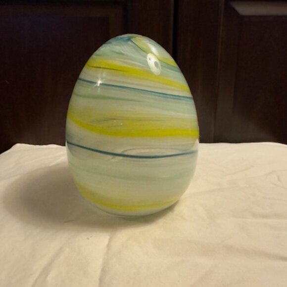Murano Style Swirl Glass Hollow Egg blue/green‎ yellow swirl Approx 6"H 4"W - Picture 1 of 3